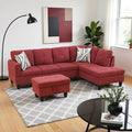 Couches for Living Room Modern L Shaped Couch Comfy Fluffy Fabric 3 Pieces Sectional Sofa with Chaise, Ottoman with Storage for Office and Small Apartment, Red