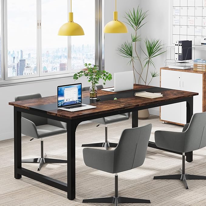Tribesigns Modern Computer Desk, 63 x 31.5 inch Large Office Desk Computer Table Study Writing Desk Workstation for Home Office, Rustic/Black