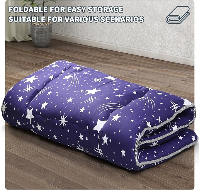 Japanese Floor Mattress,4" Thicken Japanese Floor Sleeping Pad Foldable,Futon Mattress Suitable for Camping and Guest Room (Blue, Twin (80" x 36"))