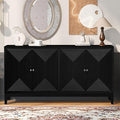 Merax 60" Sideboard Buffet Storage Cabinet with 4 Doors and Adjustable Shelves, Modern Wooden Accent Fluted Credenza Console Table for Kitchen, Study, Dining, Living Room, Coffee Bar, Entryway, Black