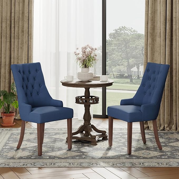 COLAMY Wingback Upholstered Dining Chairs Set of 6, Fabric Dining Room Chairs with Tufted Button, Living Room Chairs for Home Kitchen, Blue