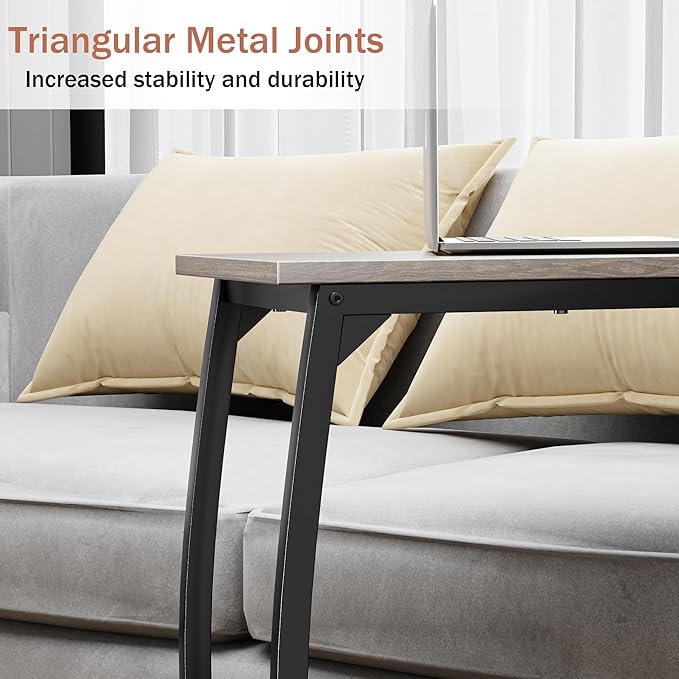 C-Shaped End-Table Set of 2 - Side Table for Couch,Curved Support Legs, Slide Under Couch Table for Sofa, TV Tray Table for Living Room Bedroom（Lvory）