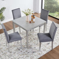 KEIKI 5-Piece Standard Height Dining Table Set with Square Table and 4 Upholstered Chair, for 4 Person, Classic Crystal Decoration Wood Table Set, Easy Assembly, for Kitchen, Dining Room, Silver Grey