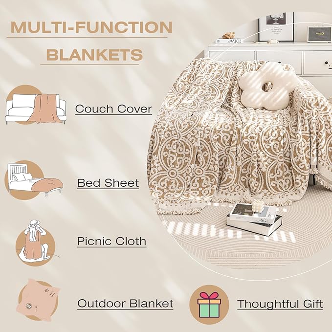 STACYPIK Modern Khaki Jacquard Couch Cover French Style L-Shape Sofa Protector for 3-Cushion Couch, Washable, Stain Resistant, 71x150IN