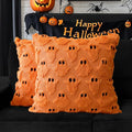 4TH Emotion Halloween Ghost Decorative Pillow Covers 20x20 Set of 2, Orange Soft Plush Faux Fur Farmhouse Throw Cushion Cases for Fall Autumn Holiday Home Decorations