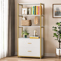 Tribesigns Bookcase, 4-Tier Bookshelf with 2 Drawers, Etagere Standard Book Shelves Display Shelf for Home Office (Gold/White)