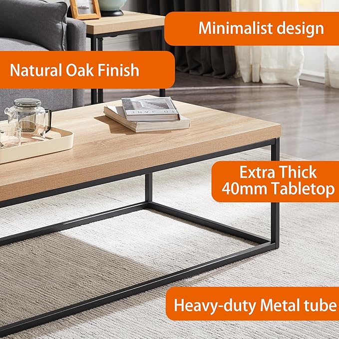 CENSI 18-Inch Natural Oak Accent End Table/Side Table for Living Room, Modern Industrial, Square, Metal and Wood (Natural Wood)