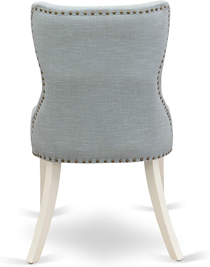 East West Furniture X027SI215-7 7 Piece Dining Table Set Consist of a Rectangle Kitchen Table with X-Legs and 6 Baby Blue Linen Fabric Parson Dining Room Chairs, 40x72 Inch, Multi-Color