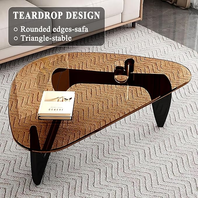 Modern Glass Coffee Table for Living Room Mid Century Coffee Table Stylish Coffee Tables, Suitable for Bedroom Living Room Reception Office Tables（Black/Brown，Large）