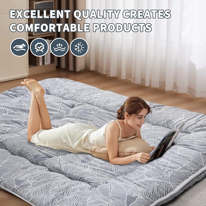 Japanese Floor Mattress,4" Thicken Japanese Floor Sleeping Pad Foldable,Futon Mattress Suitable for Camping and Guest Room (Grey, Twin (80" x 36"))