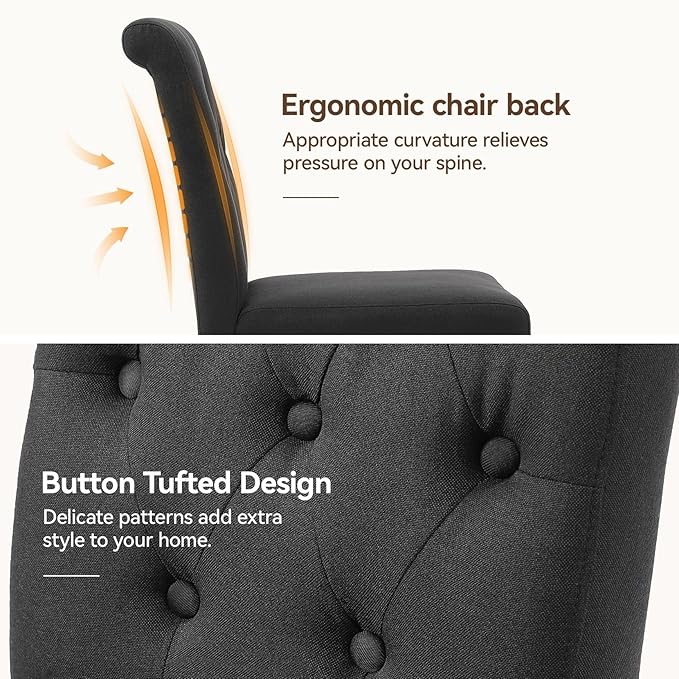 Upholstered Dining Chairs Set of 6, Button Tufted Parsons Dining Chair with Solid Wood Legs, Modern Fabric Side Chair for Dining Room/Kitchen/Restaurant/Hotel- Black