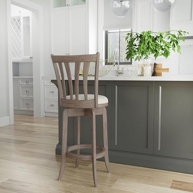 Hillsdale 29.5" Savana Wood Swival Bar Height Stool, Brown Gray