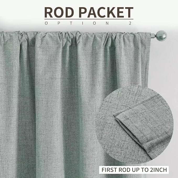 Joydeco Natural Linen Curtains 108 inch Length 2 Panels Set Burg 100% Blackout Patio Door Curtain Room Darkening Sliding Door Curtains Thermal Insulated Back tab Rod Pocket(105x108 inch, Sage Green)