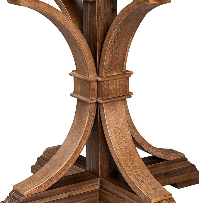 I7MZ5-50N-04 5-Pc Dining Room Set Includes a Pedestal Round Table and 4 Light Tan Polyester Fabric Padded Chairs with Padded Back - Antique Walnut Finish