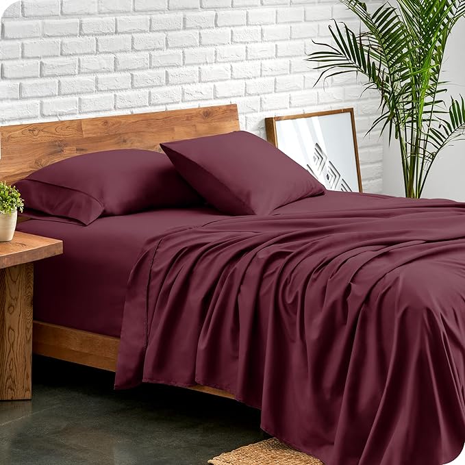 Bare Home Full Sheet Set - Luxury 1800 Ultra-Soft Microfiber Full Bed Sheets - Double Brushed - Deep Pockets - Easy Fit - 4 Piece Set - Bedding Sheets & Pillowcases (Full, Burgundy)