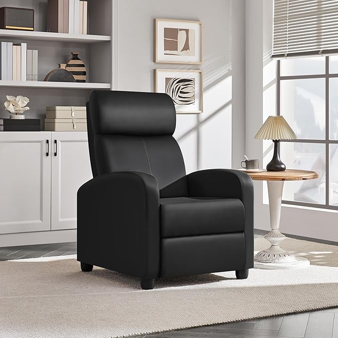 Yaheetech Recliner Chair PU Leather Recliner Sofa Home Theater Seating with Lumbar Support Overstuffed High-Density Sponge Push Back Recliners Armchair for Living Room