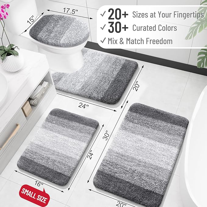 OLANLY Bathroom Rugs Mat 36x24, Extra Soft Absorbent Microfiber Bath Rugs, Rubber Backing, Quick Dry, Machine Washable Bath Mats for Bathroom Floor, Tub and Shower, Home Decor Accessories, Grey