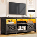 DWVO TV Stand for up to 65 Inch TV, Entertainment Center with Storage, TV Cabinet with Power Outlet & LED Light Strip, Media Console Television Stands for Living Room, Dark Rustic Oak