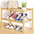 Smiry Shoe Rack, 2 Tier Small Bamboo Shoe Organizer, Stackable Free Standing Wooden Shoe Storage Shelf for Closet, Entryway, Front Door Entrance, Natural