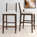 Plank+Beam Sereno Bar Stool, 30", Set of 2, Sturdy Wood Modern Kitchen Bar Height Stool, Upholstered Cushion Bar Chair with Back, Walnut/Ivory