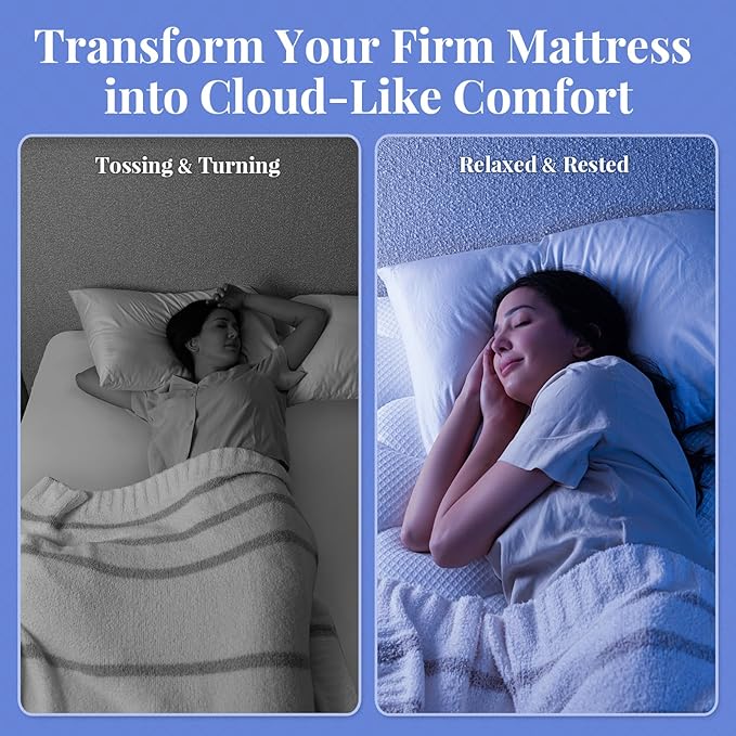 OhGeni Cooling 4 inch Dual Layer Twin XL Mattress Topper, 2 inch Gel Memory Foam, 2 inch Down Alternative Pillow Top Pad, Mattresses Cover for Bed, Medium Support, Fits 6”-19” Deep Pocket,Purple