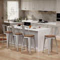 Changjie Furniture 26 Inches Metal Barstools Set of 4 Counter Height Bar Stools Industrial Stools with Backs High Back Chairs for Kitchen Island (26 Inch,Silver)
