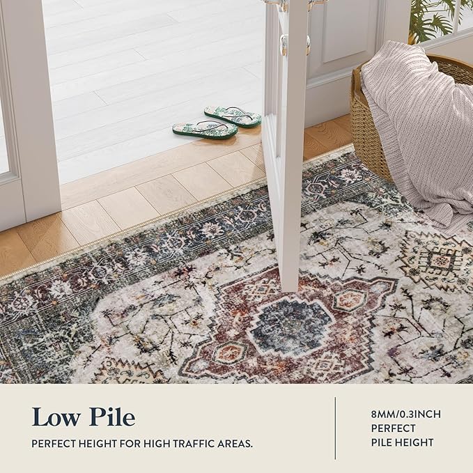 Lahome Oriental Small Rugs for Entryway, 2x3 Rug Non Slip Washable Door Mat Indoor Entrance Ultra-Thin Vintage Soft Carpet for Kitchen Bedroom Front Door Bathroom, Brown/Grey
