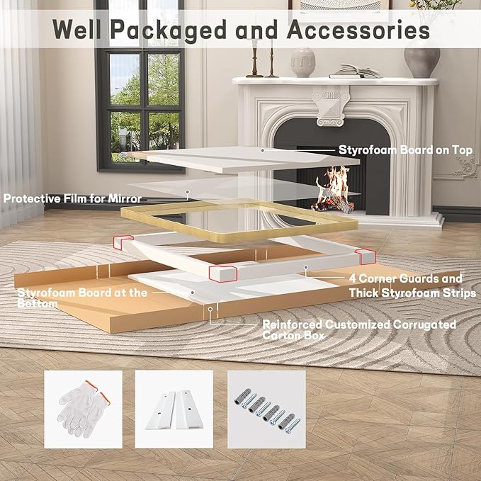 48x30 Inch Gold Framed Bathroom Mirror, Brushed Gold Metal Vanity Mirror, Rectangle Gold Mirror for Wall, Rounded Corner, Tempered Glass, Anti-Rust, Shatterproof (Horizontal/Vertical)