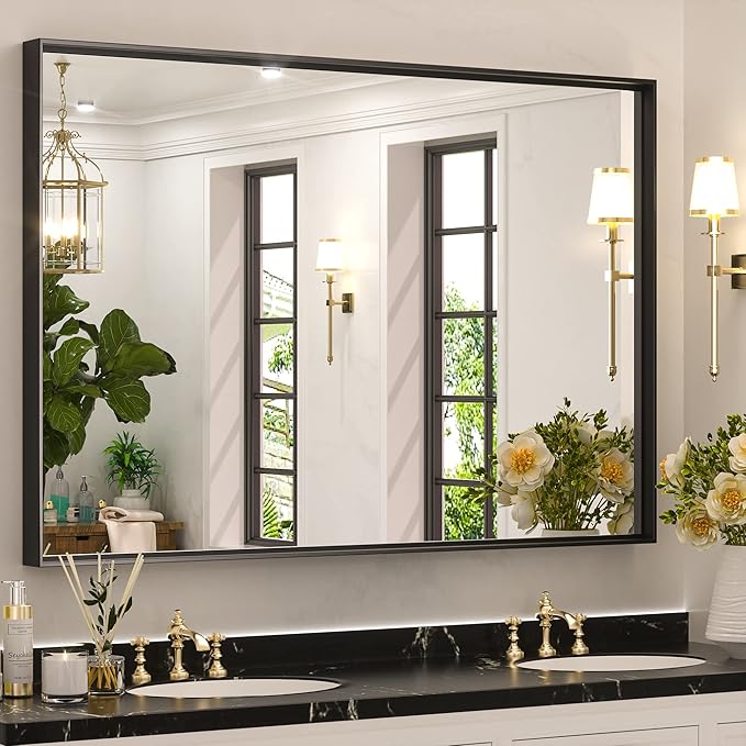 Keonjinn Black Framed Mirror for Bathroom 40 x 30 Inch, Rectangular Wall Mirror for Bathroom, Metal Frame Farmhouse Black Mirrors for Over Sink Large Decorative Rectangle Mirrors