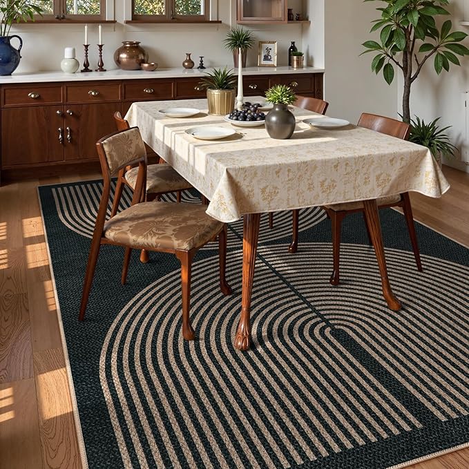 Lahome Modern Rainbow Easy Jute Carpet, Washable 5x7 Area Rugs for Living Room Patio Black Farmhouse Indoor Outdoor Rugs, Contemporary Natural Non Slip Floor Carpet for Office RV Backyard
