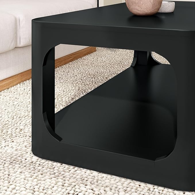 Plank+Beam Forma Coffee Table, Solid Wood 48 Inch Modern Coffee Table with Shelf, Contemporary Center Table with Storage Space, Rectangle Tea Table with Storage, Black