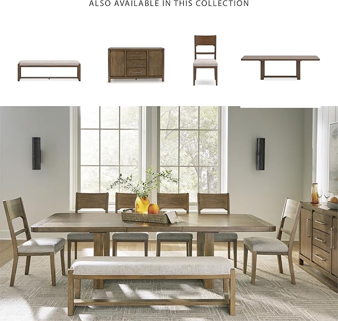 Signature Design by Ashley Cabalynn Farmhouse Glazed 2-Door Dining Server with Adjustable Shelves and 3 Drawers, Light Brown