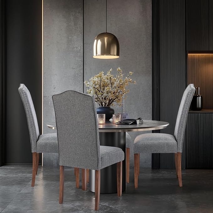 Stylish Upholstered Parsons Dining Chair with Silver Nailhead Trim and Sturdy Solid Wood Legs