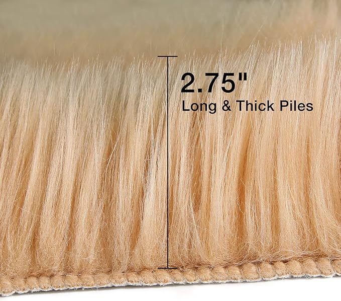 duduta Beige Faux Sheepskin Runner Rugs 2x6 ft, Fluffy Shag Bedroom Rug Fur Sofa Couch Covers Washable