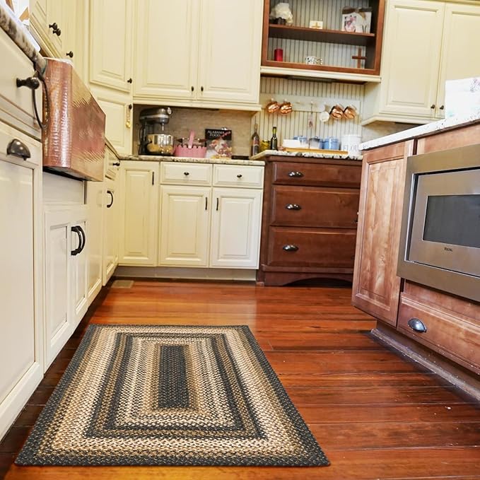 Homespice 20x30” Black Rect. Braided Rug. Kilimanjaro Black Jute Rug. Uses- Entryway, Kitchen Rugs, Bathroom Rugs. Reversible, Rustic, Country, Primitive, Farmhouse Decor Rug