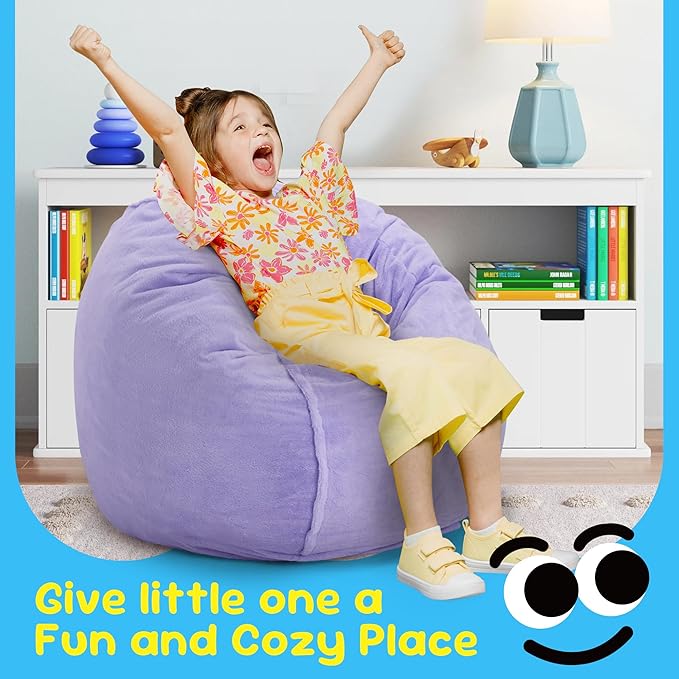 Hobestluk Bean Bag Chairs 2.5FT Bean Bag Chair with Memory Foam Filled & Plush Faux Fur Cover Small Bean Bag Chairs for Playroom, Living Room, Bedroom (Purple)