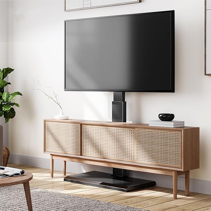 FITUEYES Iron Base Universal Floor TV Stand with Swivel Mount for 32-65 Inch LED LCD OLED Plasma Flat Panel or Curved Screen TVs Height Adjustable with Wire Management (Black)