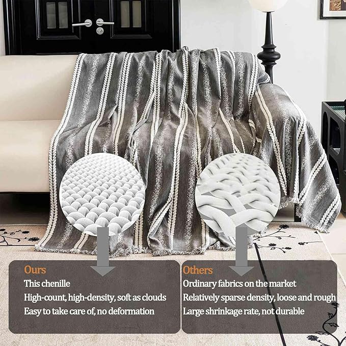 Couch Cover for Dogs Washable Sofa Cover, Sectional Couch Covers, Sofa Covers for 2 Cushion Couch, Non Slip Stripe Sofa Slipcovers Furniture Protector, Couch Protector from Cat Claws, Grey,75''x134''