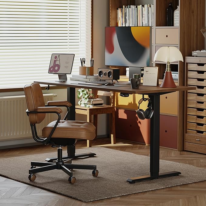 Agilestic Electric Standing Desk, Large 60 x 24 Inches Height Adjustable Desk, Sit Stand up for Work Office Home, Ergonomic Rising Gaming Computer Table with Memory Preset, Dark Walnut