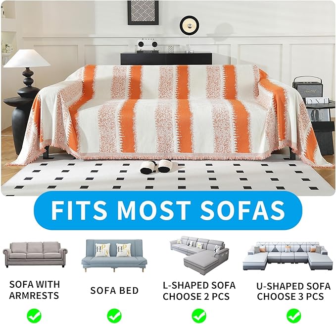LUFEIJIASHI Boho Couch Covers for Sofa Non Slip Sofa Covers Washable Couch Covers for 3 Cushion Couch Sofa Pet Friendly Sectional Couch Cover Blanket Furniture Protector for Dogs (Orange, 91"x150")