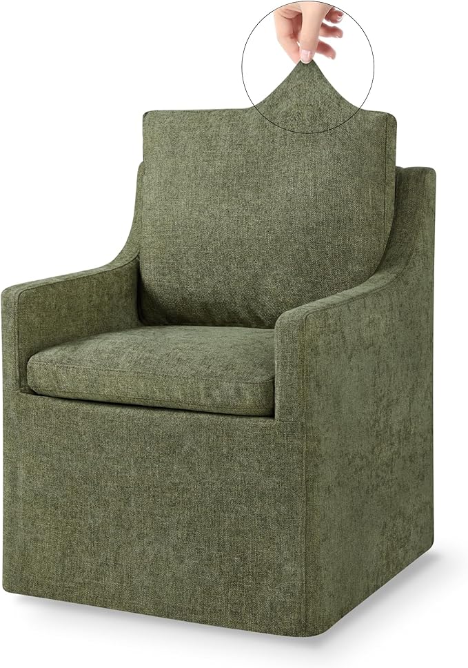 Upholstered Dining Chairs with Casters Easy Assembly Side Deskchair with Rollers for Diningroom, Living Room, Green, 4 Box