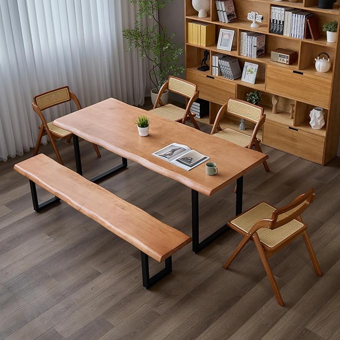 Solid Wood Office Desk, Dining Table, Desk -55 to 62 inches, Modern Farmhouse Design, can accommodate 2-8 People, Easy to Assemble, Ideal for Learning, Writing, and Dining. (55 inches)