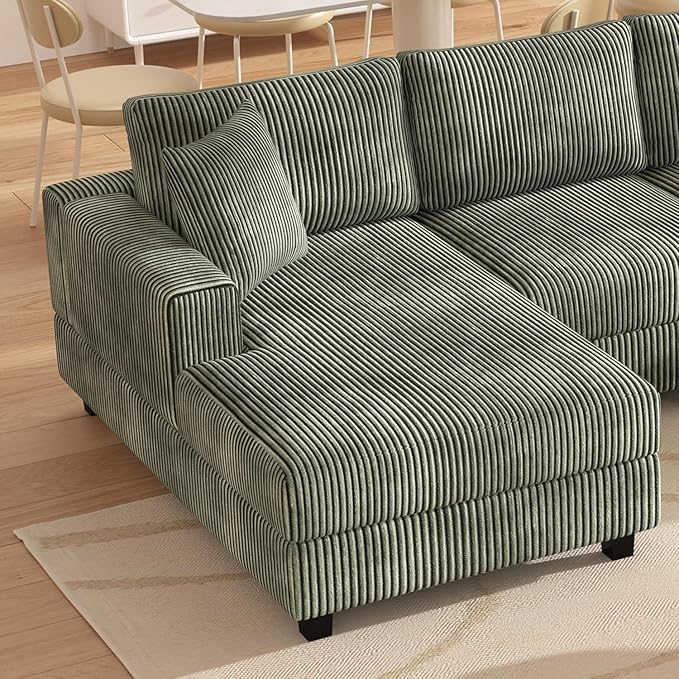 Eafurn 132.68" Oversized L Shaped Modular Sectional Sofa Couch with Reversible Chaise Lounge Daybed, Modern Corduroy Upholstered Corner Lounge Couch with Thick Cushions and Headrest
