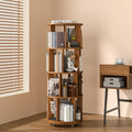 4 Tier Rotating Bookshelf Tower, 360 Spinning Bookcase Carousel with Lockable Wheels, Round Lazy Susan Organizer for Corner Bookshelf, Solid Wood Revolving Bookcase for Kids Room, Bedroom, Living Room