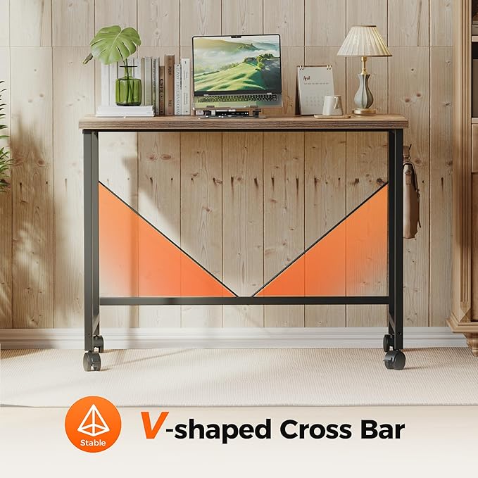 Rolling Computer Desk with Wheels, Gaming Desk for Small Spaces, Modern Simple Style Table for Home Office, Study Writing Table (Caster, Dark Brown, 32 inch)