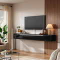 Fully-Assembled Floating TV Stand with Drawers, 70IN High Gloss Wall Mounted Entertainment Center, Modern Media Console with Storage, Under TV Shelf for Bedroom Living Room Black
