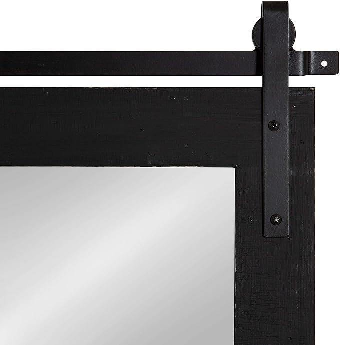 Kate and Laurel Cates Farmhouse Horizontal Wood Framed Wall Mirror, 40 x 26, Black, Barn Door-Inspired Rustic Mirrors for Wall