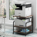 23.6" Deep Extra Large Printer Stand, 3 Tier Printer Table with Adjustable Storage Shelf, Rolling Printer Cart with Industrial Wheels for Home Office, Rustic Brown