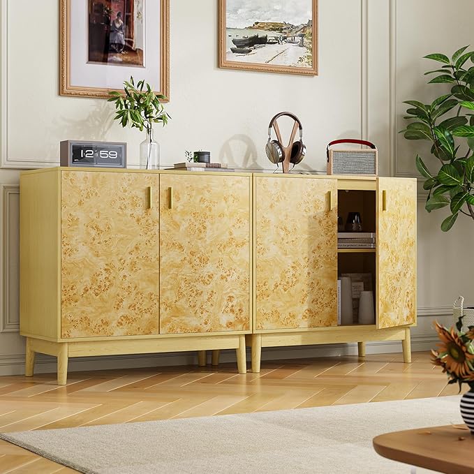 Buffet Cabinet with Storage,Accent Cabinet with 2 Decor Doors,Sideboard Buffet with Solid Wood Feet, for Hallway, Entryway, Living Room