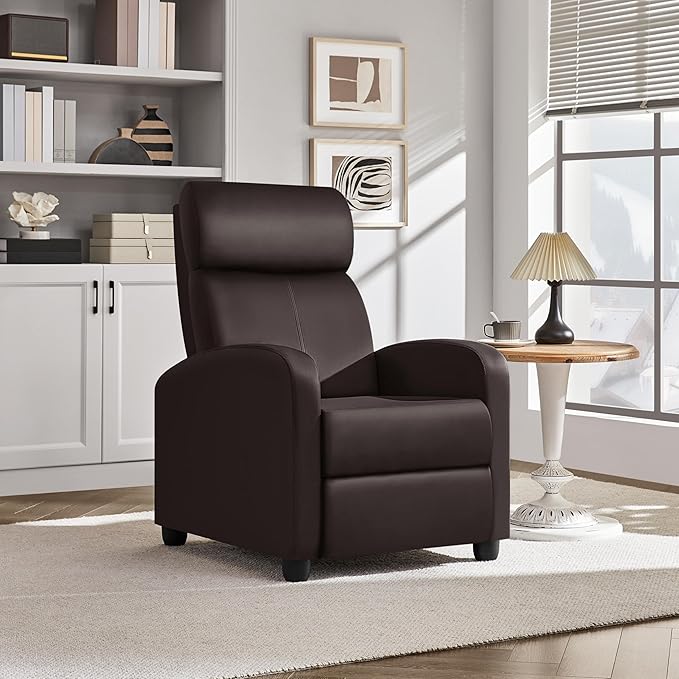 Yaheetech Recliner Chair Faux Leather Recliner Sofa Adjustable Modern Seat Club Chair Home Theater Seating Brown